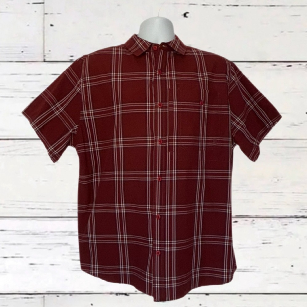 BrotherSons Men’s Plaid Short Sleeve Shirt – Size XL, Red Check, Mesh-Lined